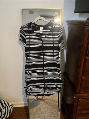Black & White Striped Hooded Swim Coverup with Front Zip